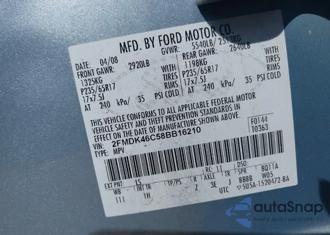 2008 Ford Edge Se from USA, damaged, VIN 2FMDK46C58BB16210